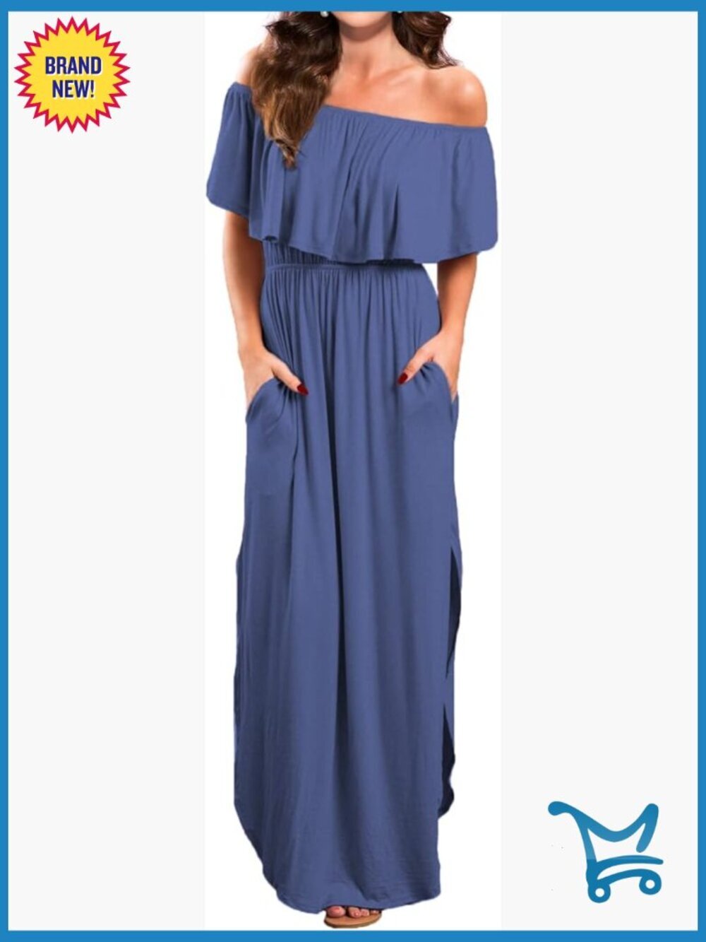 Off Shoulder Maxi Dress with Pockets Ruffle Beach